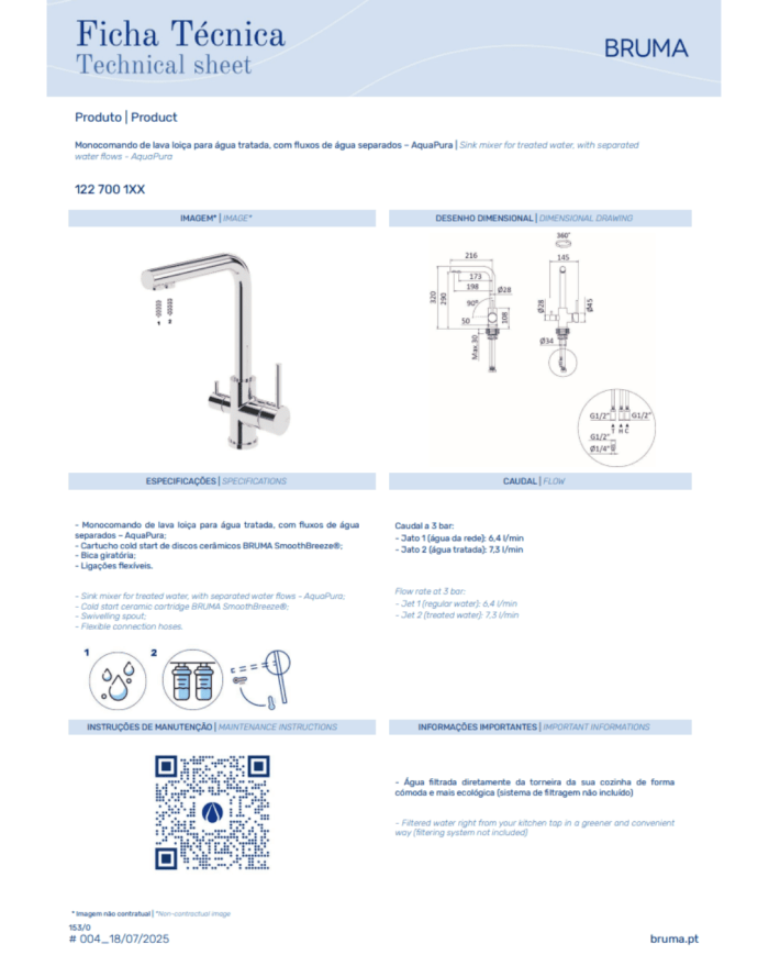 Mitigeur de cuisine monocommande AquaPura - Bruma