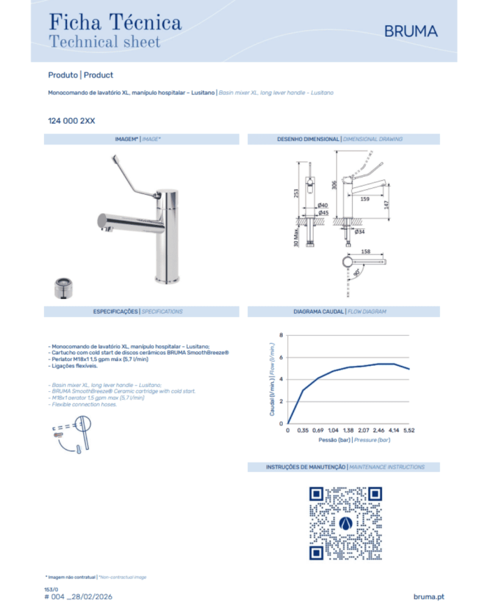 Mitigeur monocommande lavabo XL Lusitano - Bruma