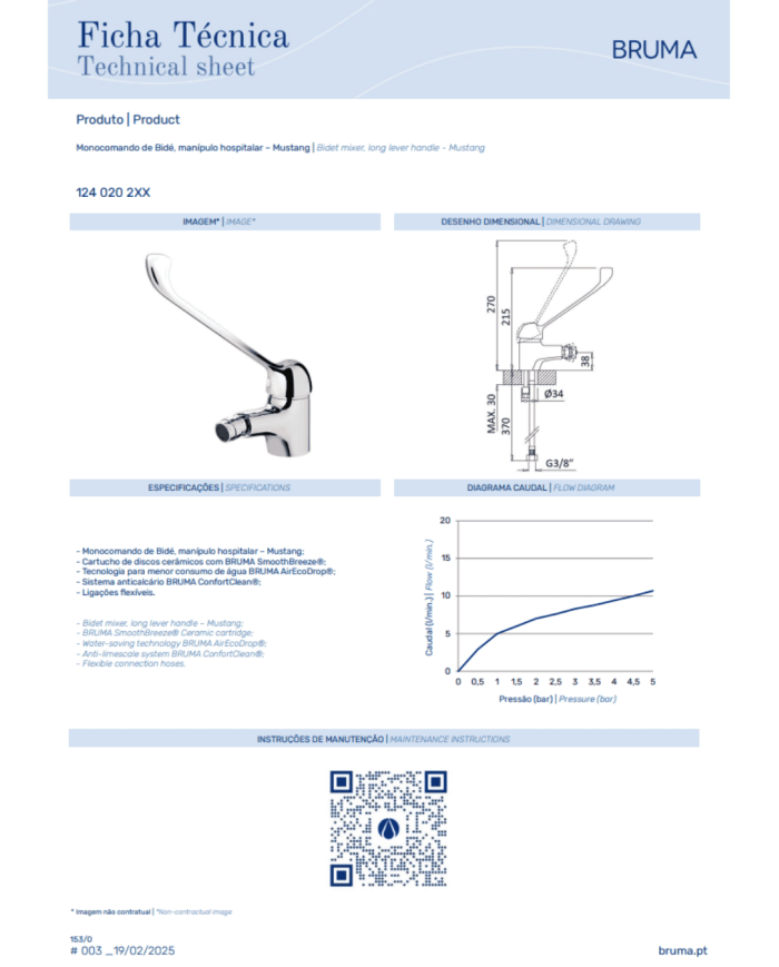 Mitigeur monocommande bidet Mustang - Bruma