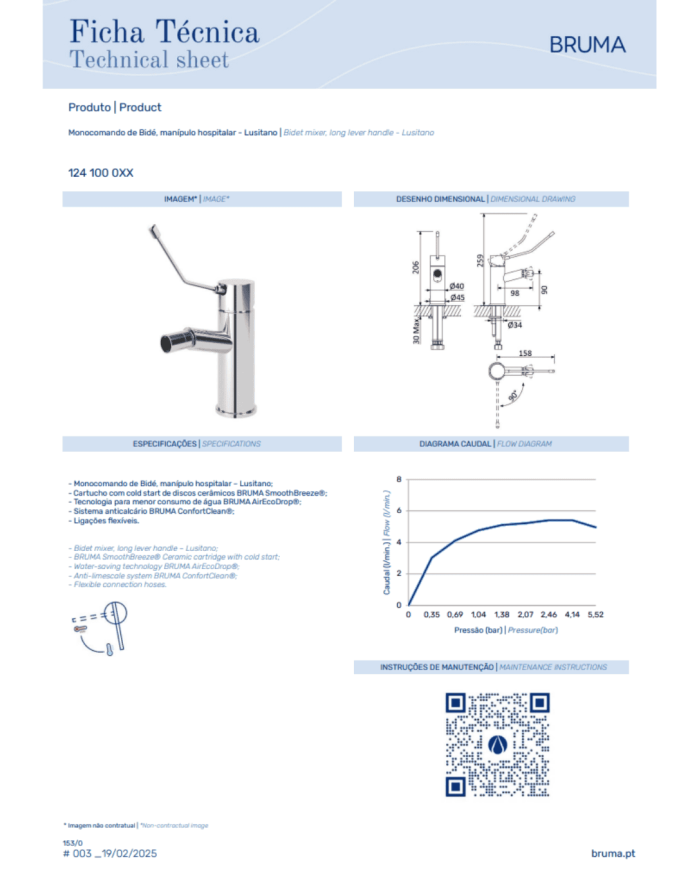 Mitigeur monocommande bidet Lusitano - Bruma