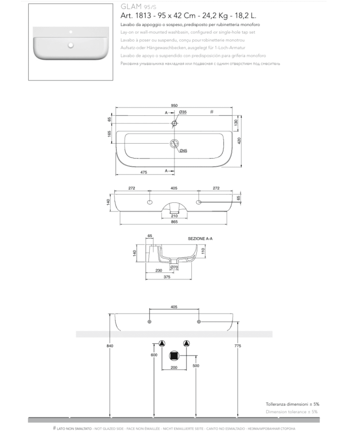 Vasque à poser / suspendu Glam 95x42 – Scarabeo