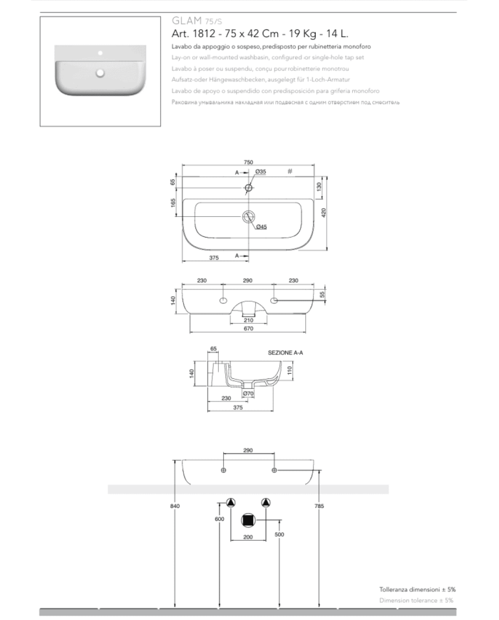 Vasque à poser / suspendu Glam 75x42 – Scarabeo