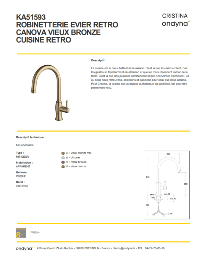 Mitigeur évier Canova 2 - Bruma