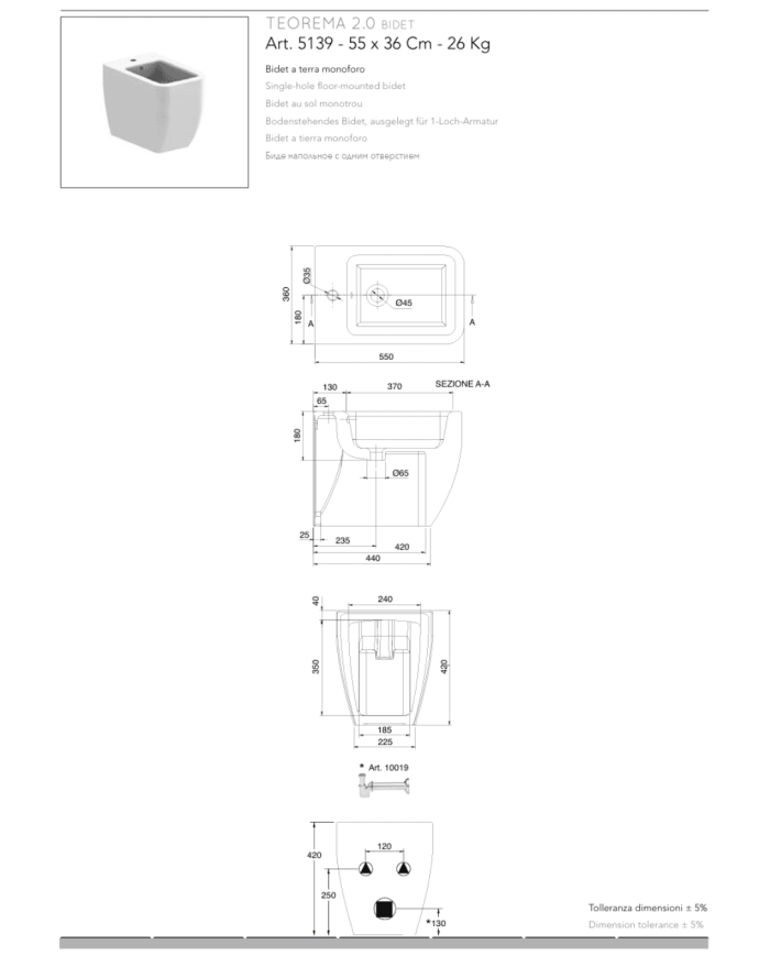 Bidet au sol 55x36cm Teorema 2.0 – Scarabeo