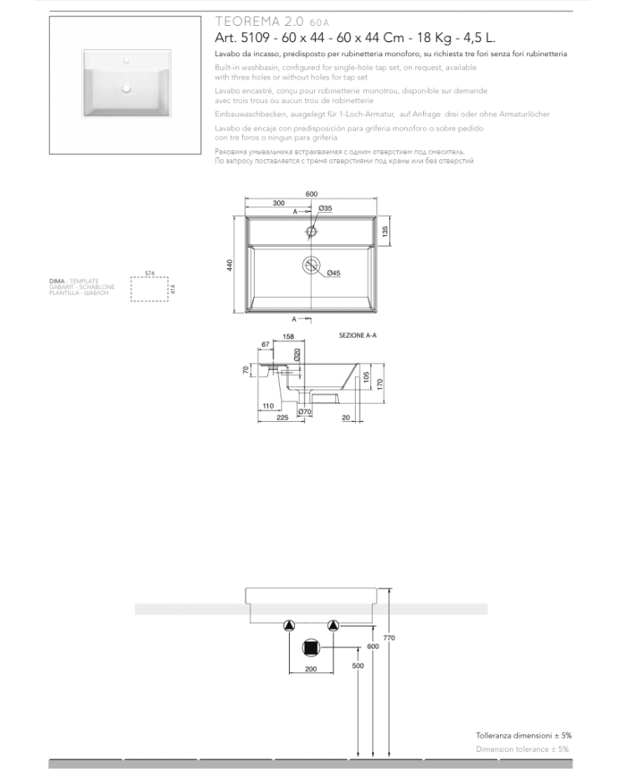 Vasque à encastrer 60x44 Teorema - Scarabeo