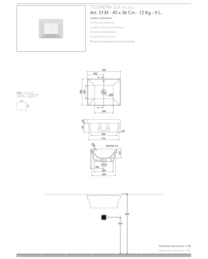 Vasque à encastrer 45x36S Teorema - Scarabeo