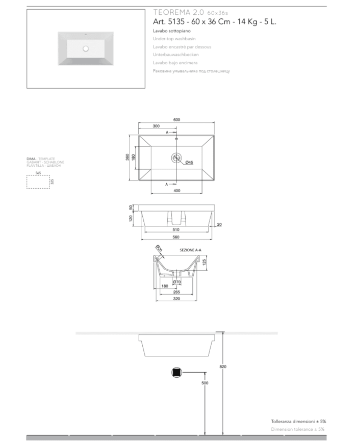 Vasque à encastrer 60x36S Teorema - Scarabeo