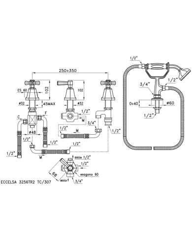 Mitigeur bain/douche horizontal Eccelsa - Stella