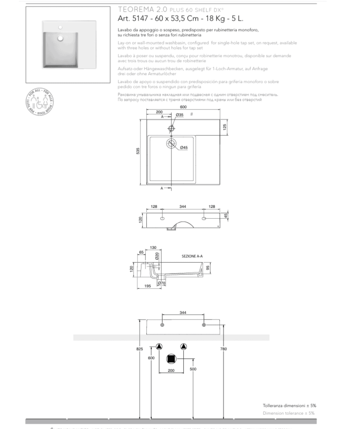 Vasque à poser / suspendu 60 Shelf DX Teorema Plus - Scarabeo