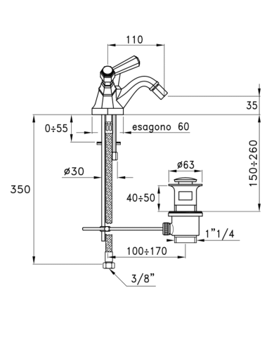 Mélangeur bidet monotrou Eccelsa Leve - Stella