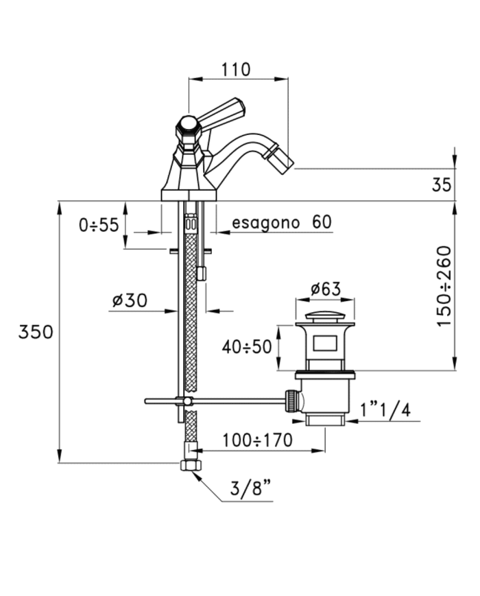 Mélangeur bidet monotrou Eccelsa Leve - Stella