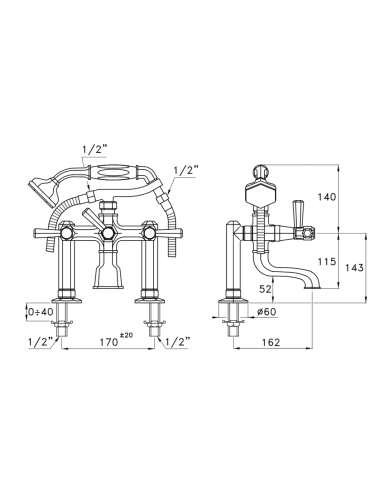 Mélangeur bain/douche raccords sur gorge Eccelsa Leve - Stella