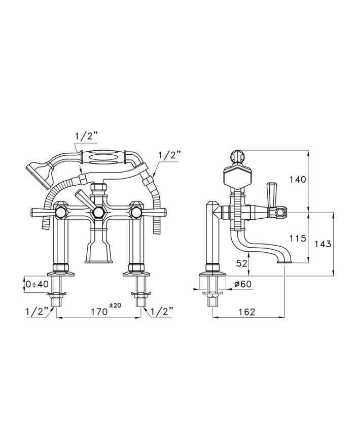 Mélangeur bain/douche raccords sur gorge Eccelsa Leve - Stella