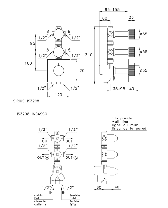 Mitigeur thermostatique 2 sorties Sirius - Stella