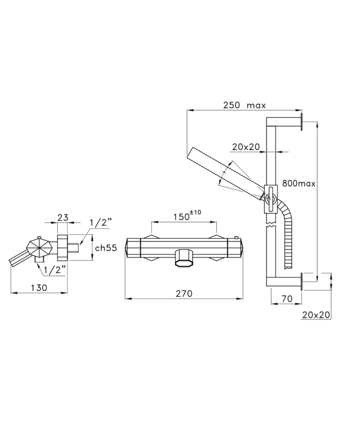 Mitigeur thermostatique baignoire sur barre Firenze - Stella