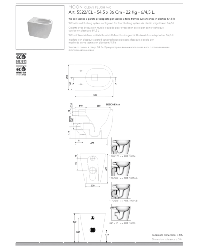 WC au sol Moon Clean Flush en céramique – Scarabeo