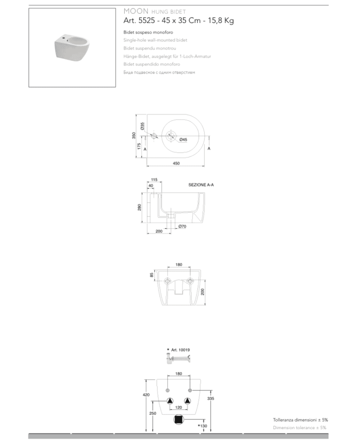 Bidet suspendu Moon Clean Flush 45x35 – Scarabeo