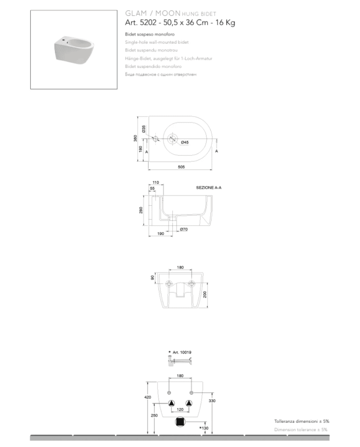 Bidet suspendu Moon Clean Flush 50.5x36 – Scarabeo