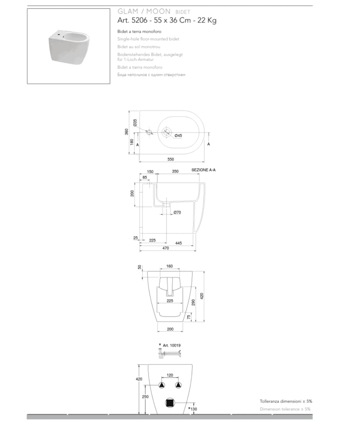 Bidet au sol Moon Clean Flush 50.5x36 – Scarabeo