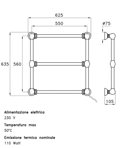 Sèche serviettes électrique 3 barres - Stella