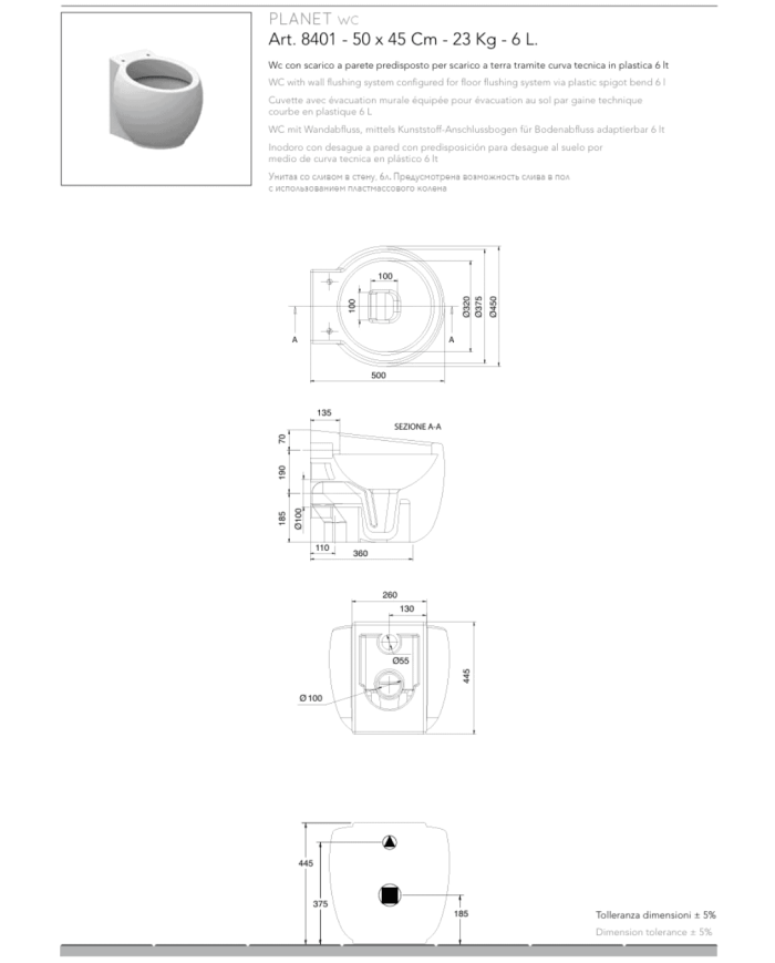 WC au sol Planet clean flush 50x45 – Scarabeo