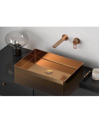 Lavabo en acier inoxydable or rose mat