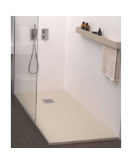 Receveur de douche LISO Doccia Group, beige, surface lisse et moderne, grille d'évacuation carrée.