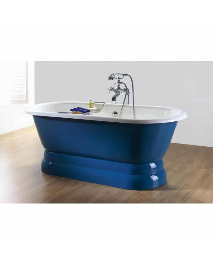 Baignoire fonte émaillée sur base VINTAGE Bleu Provence Baignoire fonte émaillée sur base VINTAGE Bleu Provence